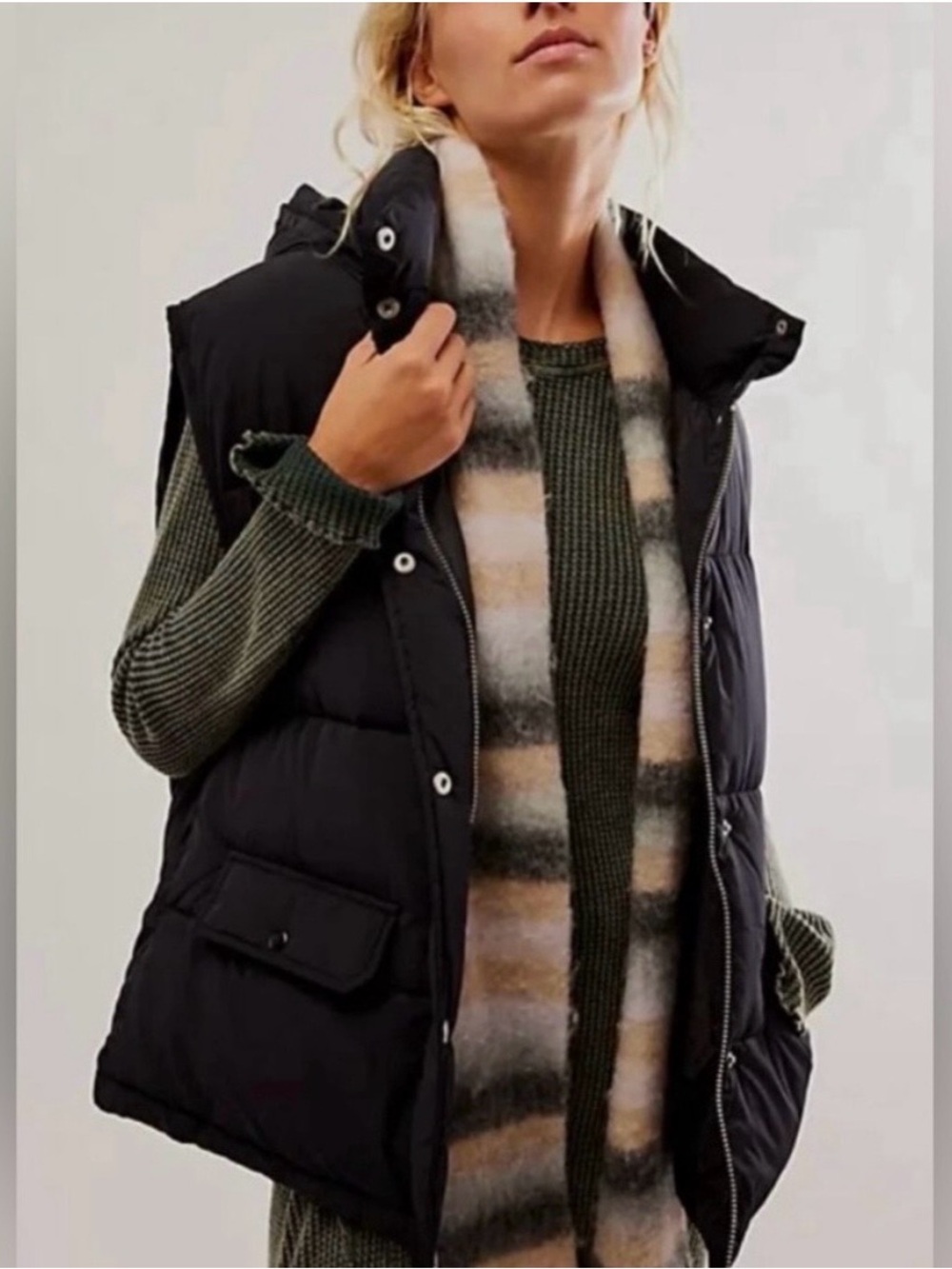 Free People Dreamer oversized puffer vest with hood.